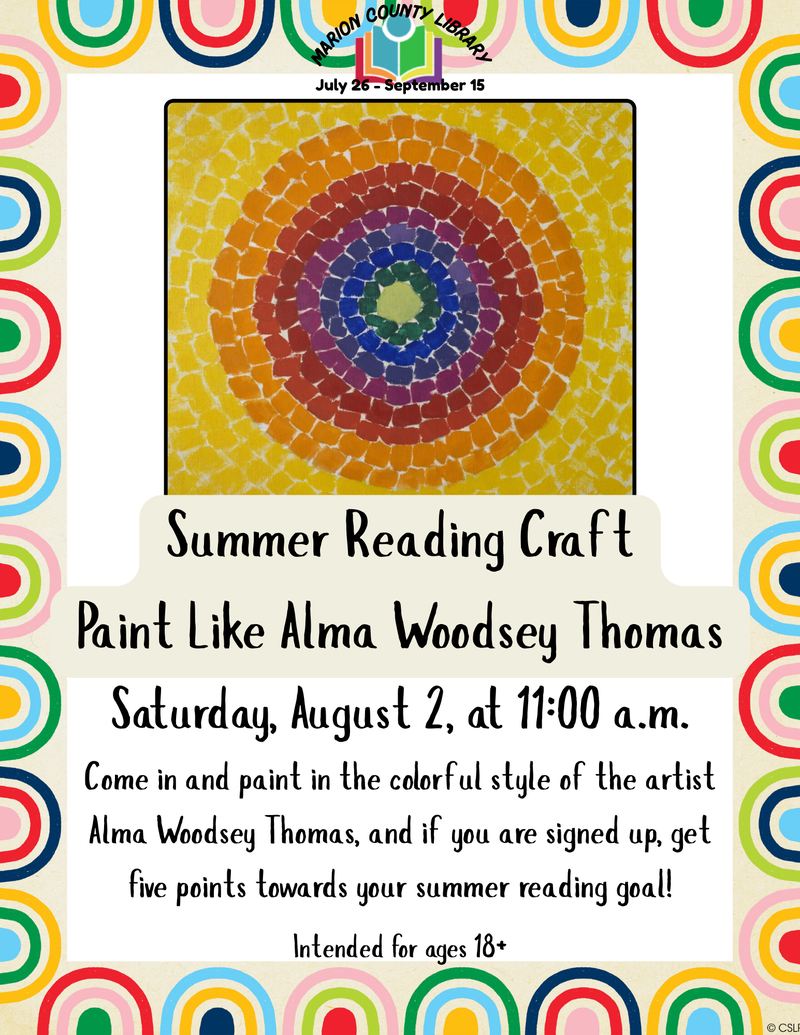 Adult Summer Reading Craft: Paint Like Alma Woodsey Thomas Adult Summer Reading Craft: Paint Like Alma Woodsey Thomas